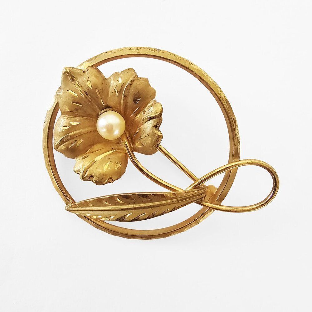 Curtis Creations Gold Filled 1/20 12K Pearl Flower Brooch Vintage